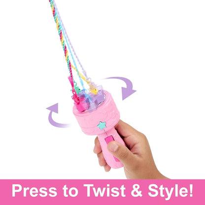 Barbie Doll, Fantasy Hair with Braid and Twist Styling, Rainbow Extensions, Twisting Tool with Accessories, JCW55