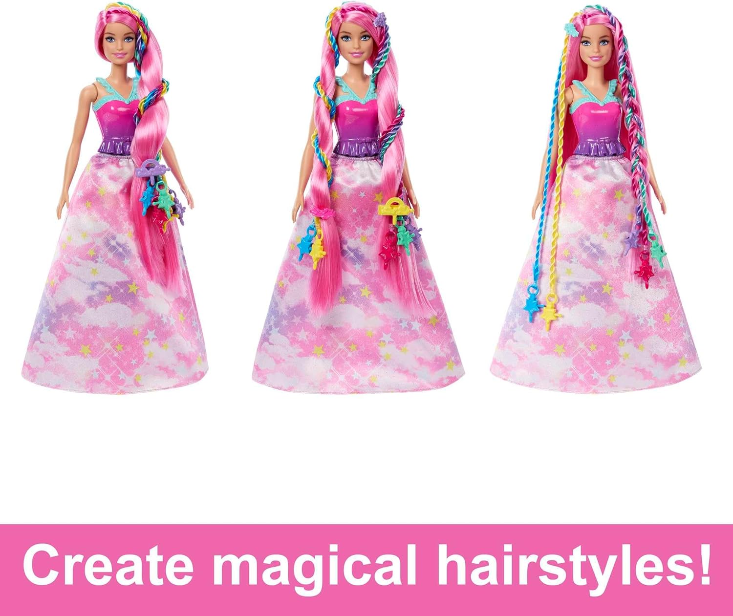 Barbie Doll, Fantasy Hair with Braid and Twist Styling, Rainbow Extensions, Twisting Tool with Accessories, JCW55
