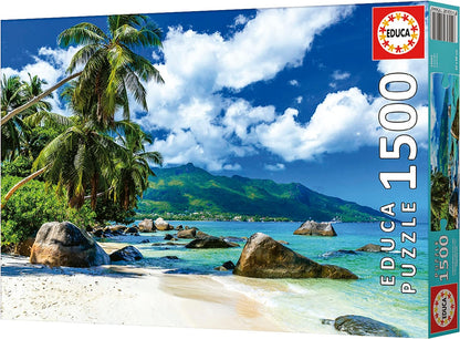 Educa - Puzzle 1500 Teile für Erwachsene | Seychellen, 1500 Teile Puzzle für Erwachsene und Kinder ab 14 Jahren, Landschaftspuzzle, Meer, Strand, Palmen (19564)