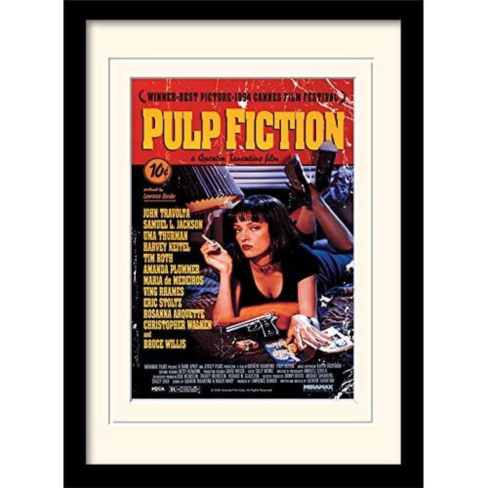 Pulp Fiction (Uma On Bed 30x40 cm Mounted & Framed, 250GSM PAPERWRAP MDF, multicoloured, 33 x 44 cms
