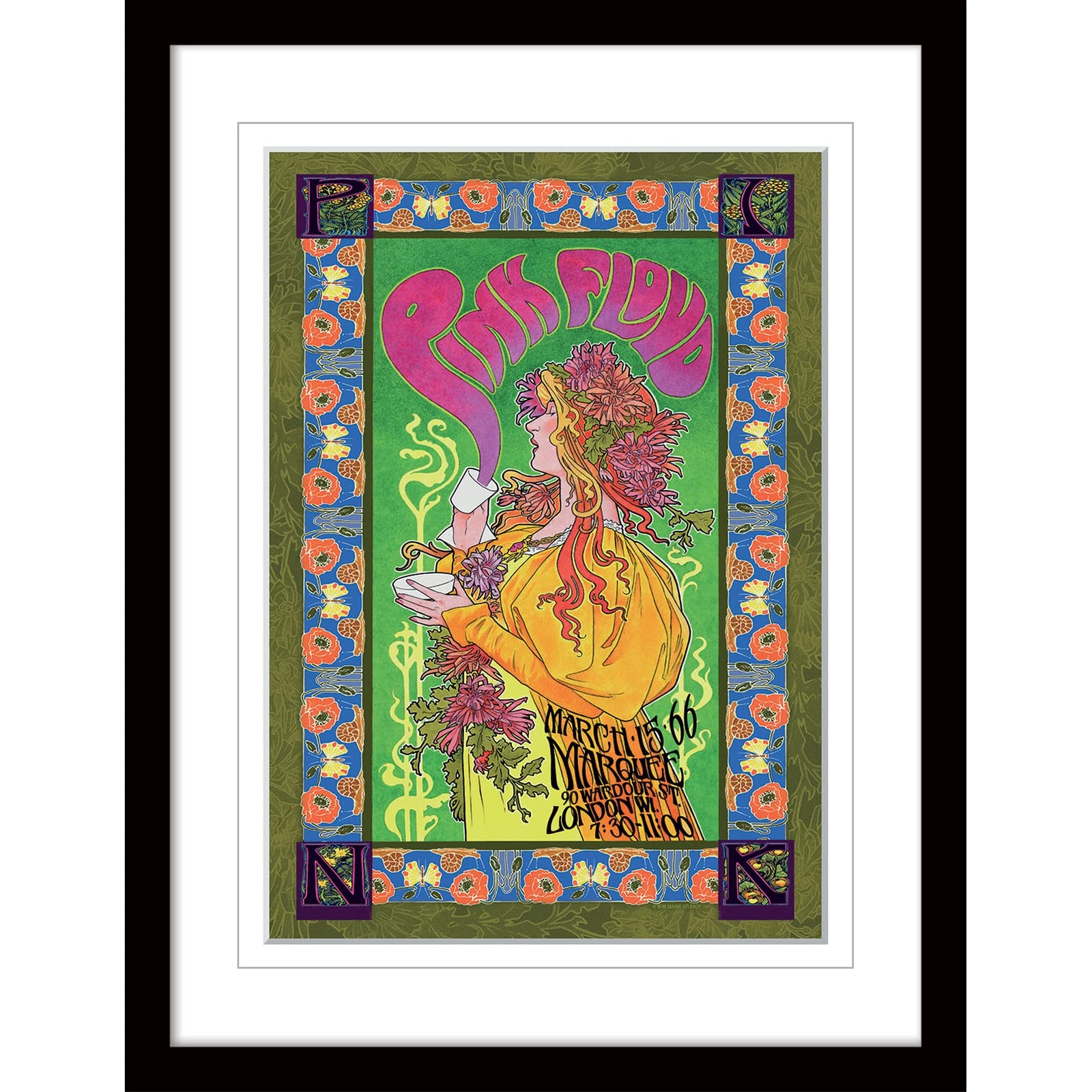 Pink Floyd Poster Framed Print Concert Poster Collector's Edition ('66 Gig White Border Design) 30x40cm Frame - Official Merchandise