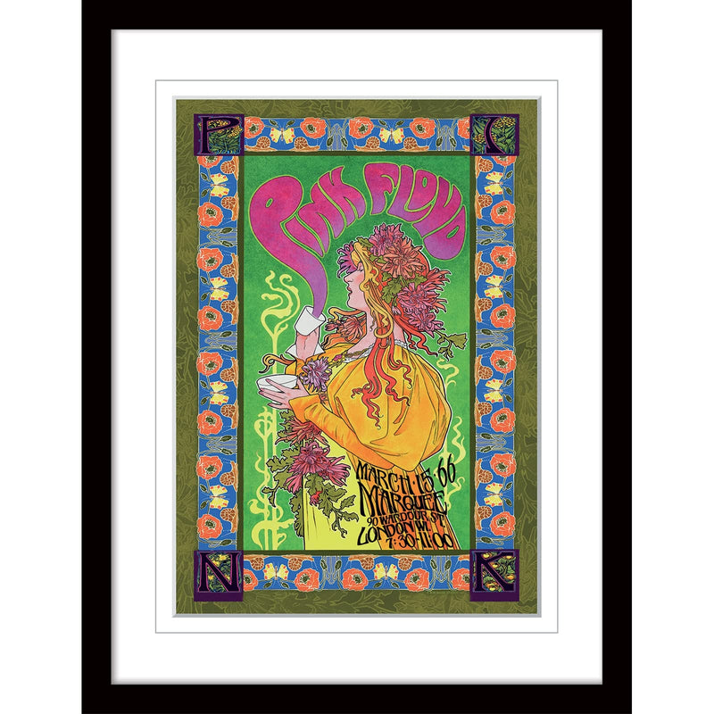 Pink Floyd Poster Framed Print Concert Poster Collector's Edition ('66 Gig White Border Design) 30x40cm Frame - Official Merchandise