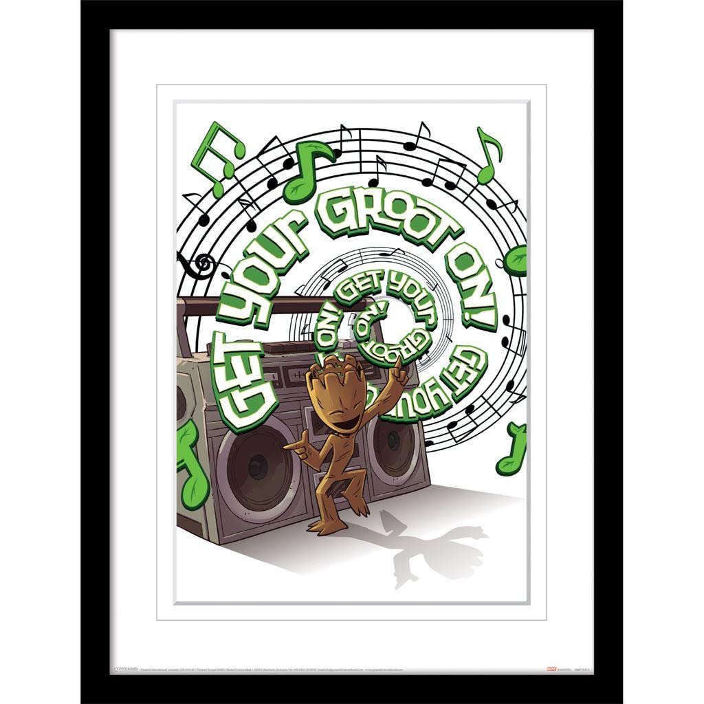GUARDIANS OF THE GALAXY - Get Your Groot On Print Gerahmtes Design 40 cm x 30 cm Weiß, Schwarz, Grün