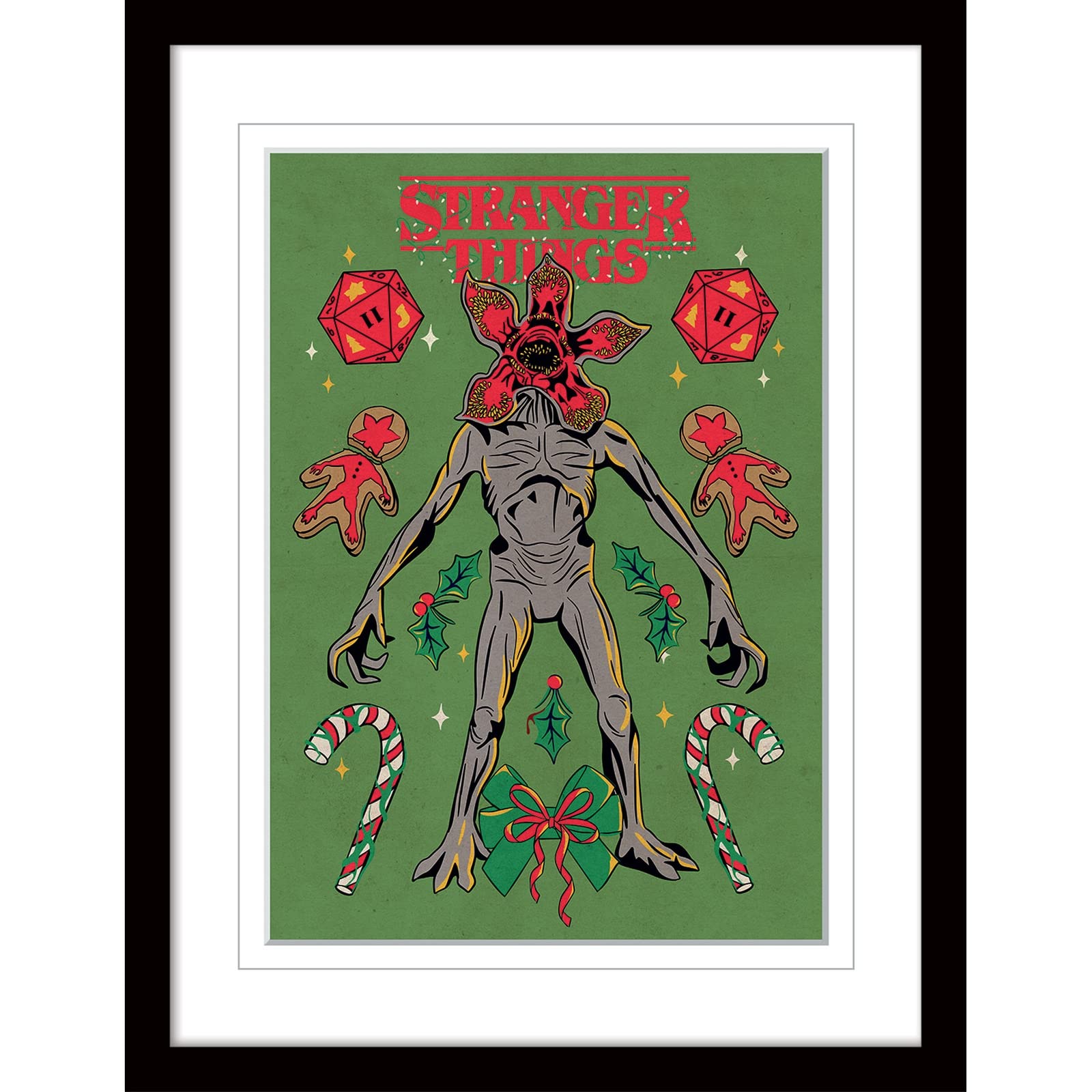 Pyramid International Stranger Things Poster with Border and Black Frame (Christmas Demogorgon Design) 30cm x 40cm Frame and Stranger Things Wall Art - Official Stranger Things Merchandise