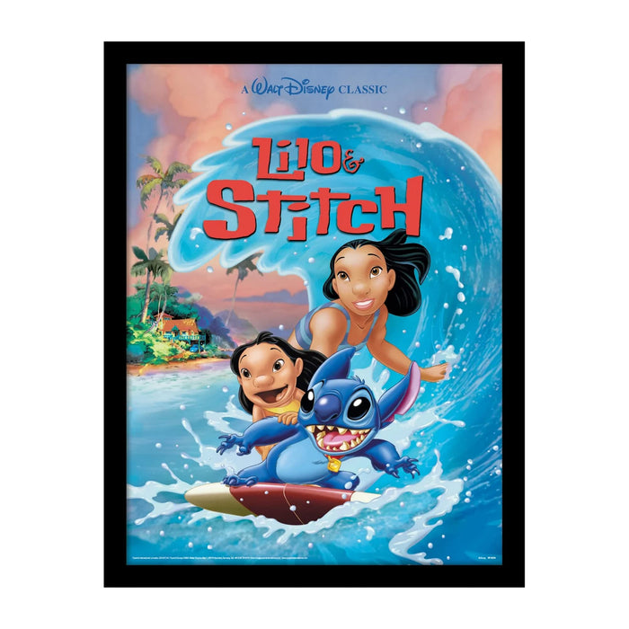 Pyramid International Disney Lilo and Stitch Framed Print (Wave Surf Design) Lilo and Stitch Framed Wall Art, 30cm x 40cm. Disney Wall Art - Official Merchandise