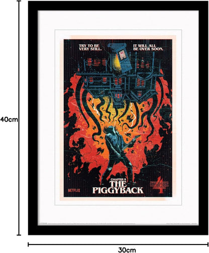 Pyramid International Stranger Things Poster with Border and Black Frame (Chapter 9 - The Piggyback) 30cm x 40cm Frame and Stranger Things Wall Art - Official Stranger Things Merchandise