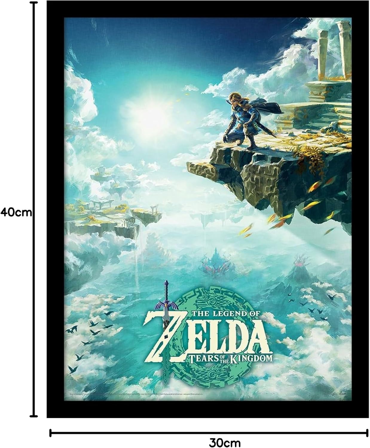 Pyramid International The Legend of Zelda Poster in Frame (Hyrule Skies Design) Wall Art in 30x40cm Poster Frame - Official Merchandise, Black