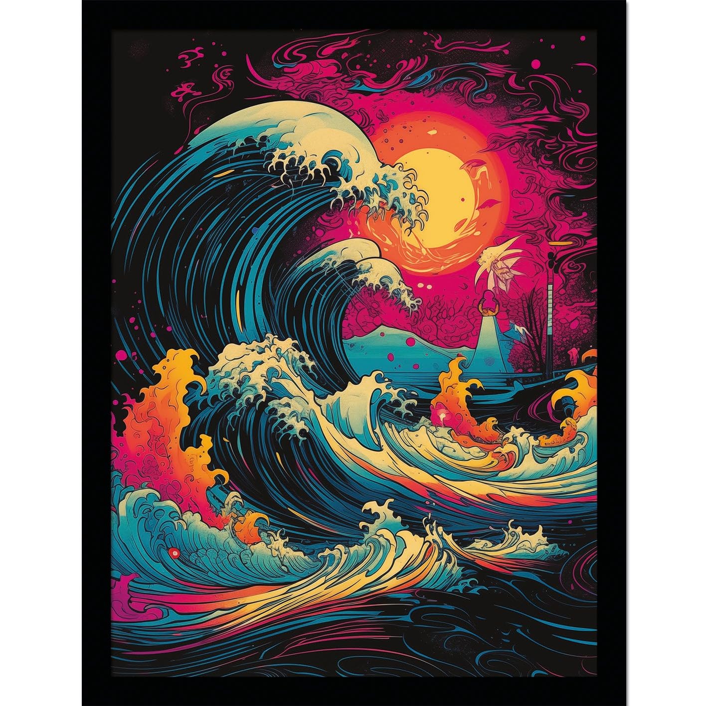 Wave Collection (Neon Whirlpool) 30 x 40cm Collector Print (Framed
