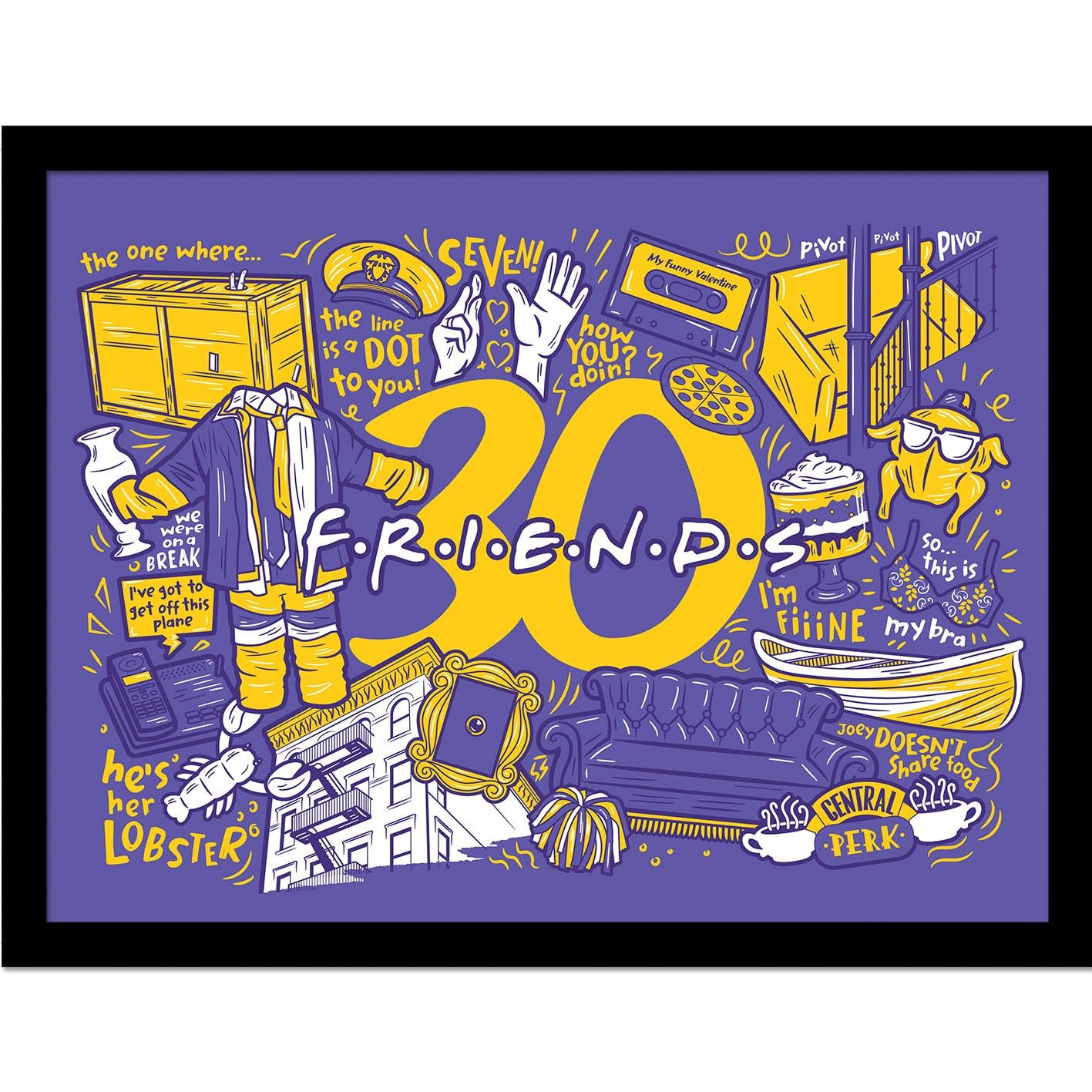 Friends 30 Years (Purple Infographic) Collector Print (Framed)