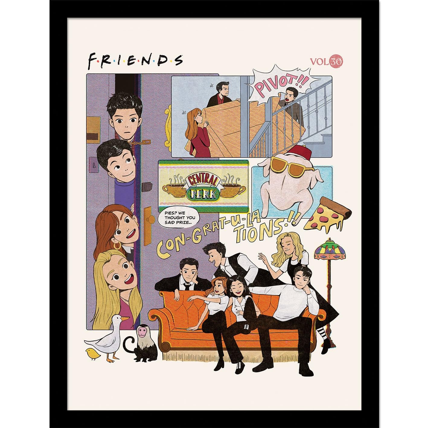 Friends 30 Years (Comic) Collector Print (Framed)
