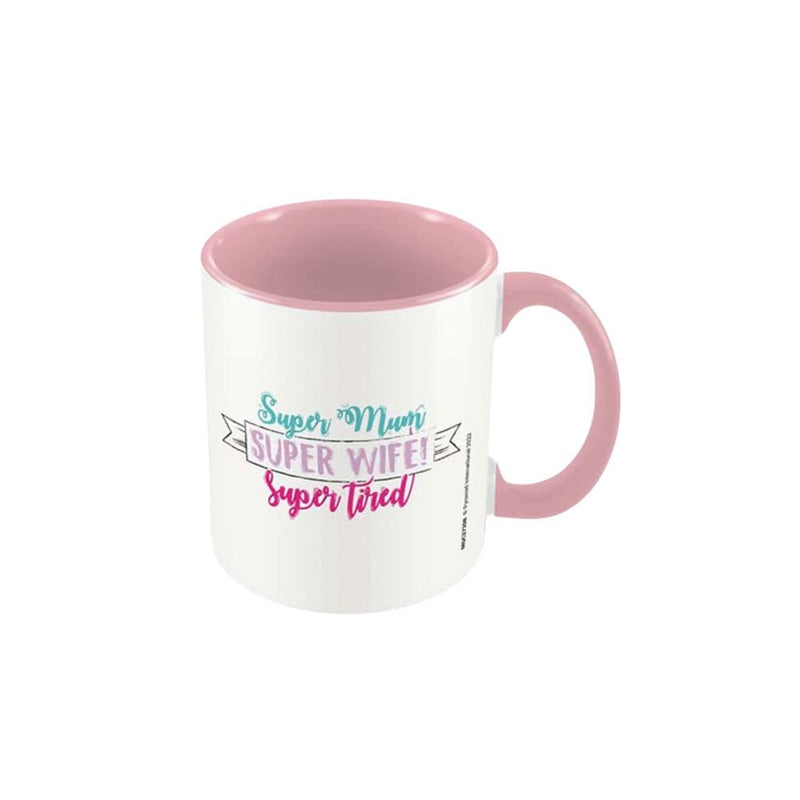 Pyramid International Super Mum Super Wife Super Tired Contrast Mug (One Size) (White/Pink