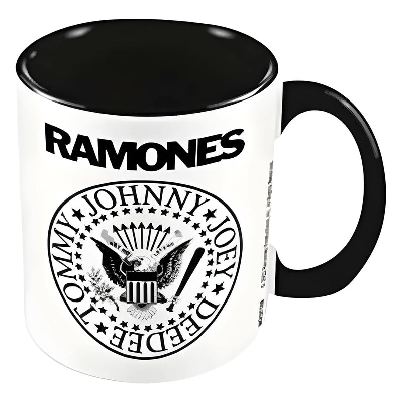 Pyramid International The Ramones Mug in Presentation Gift Box (Black and White Logo Design) 11oz Ceramic White Mug, Black Inside, Black Handle - Official Merchandise