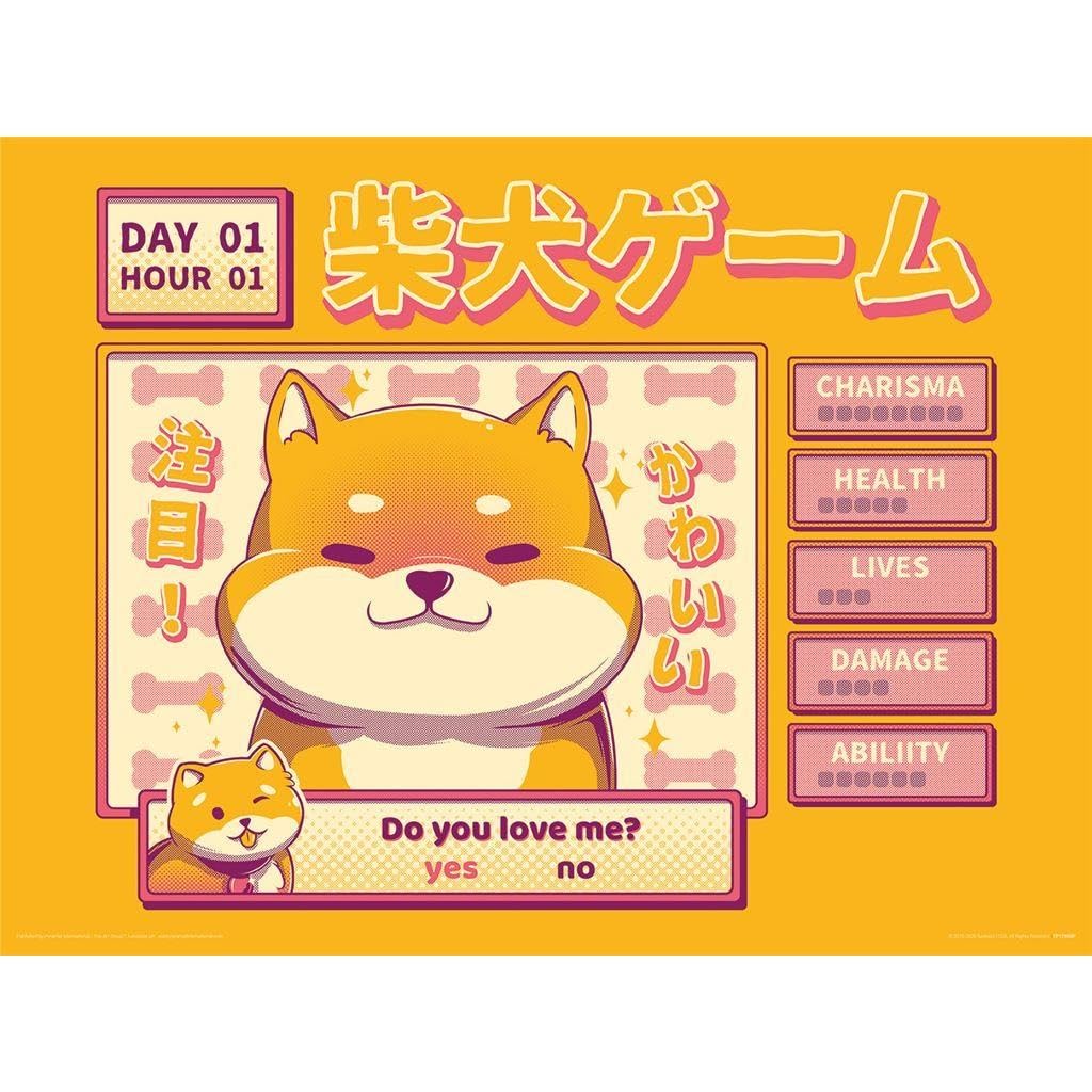 Ilustrata Shiba Novel Druck (40 cm x 30 cm) (gelb, rosa) 40 cm x 30 cm Gelb / Rosa