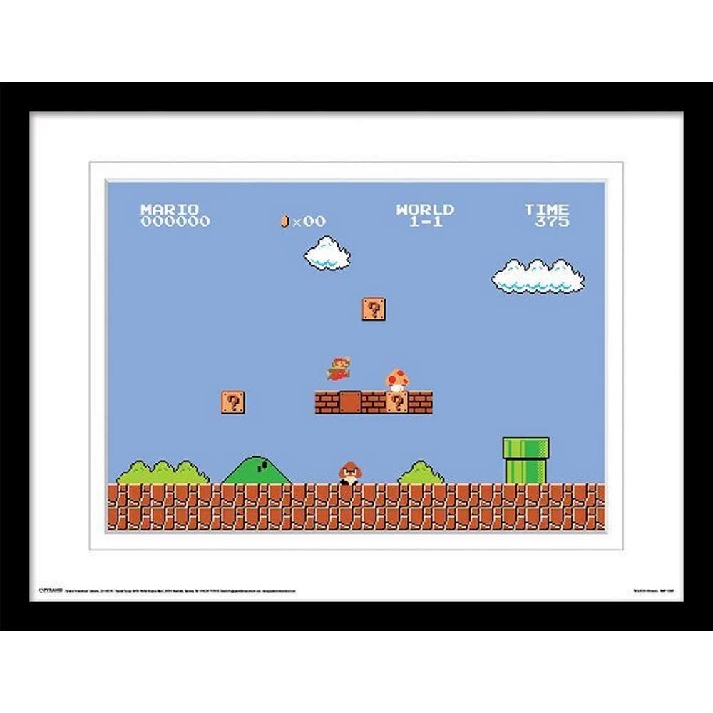 Super Mario Bros – Framed Painting Game Scene Design (40 cm x 30 cm) (Blue, White, Black), Blue, White, Black, 40 cm x 30 cm