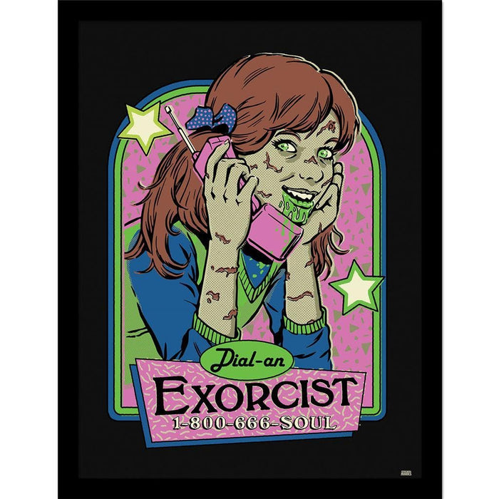 Steven Rhodes Dial An Exorcist Framed Poster (40cm x 30cm) (Green/Pink/Black