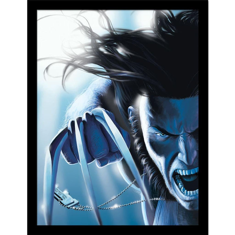 Marvel Wolverine Attack Framed Poster (40cm x 30cm) (Black/White/Blue) 40cm x 30cm Black/White/Blue