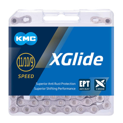 KMC Cadena xGlide EPT de 9, 10 y 11 velocidades, plata oscura, eslabones 118