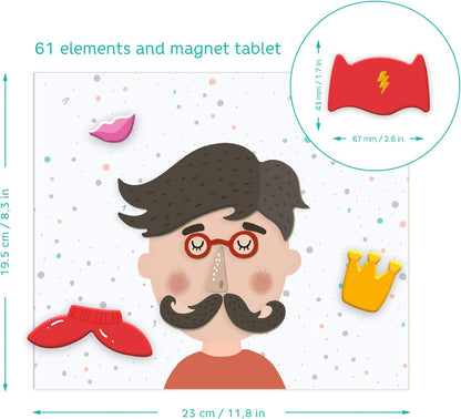 Magnetic Creative Game Human Faces for Kids 3 year olds and up Magnetic Board with Magnetic Elements Dodo Perfect Educational Detailed Gift for Boys and Girls