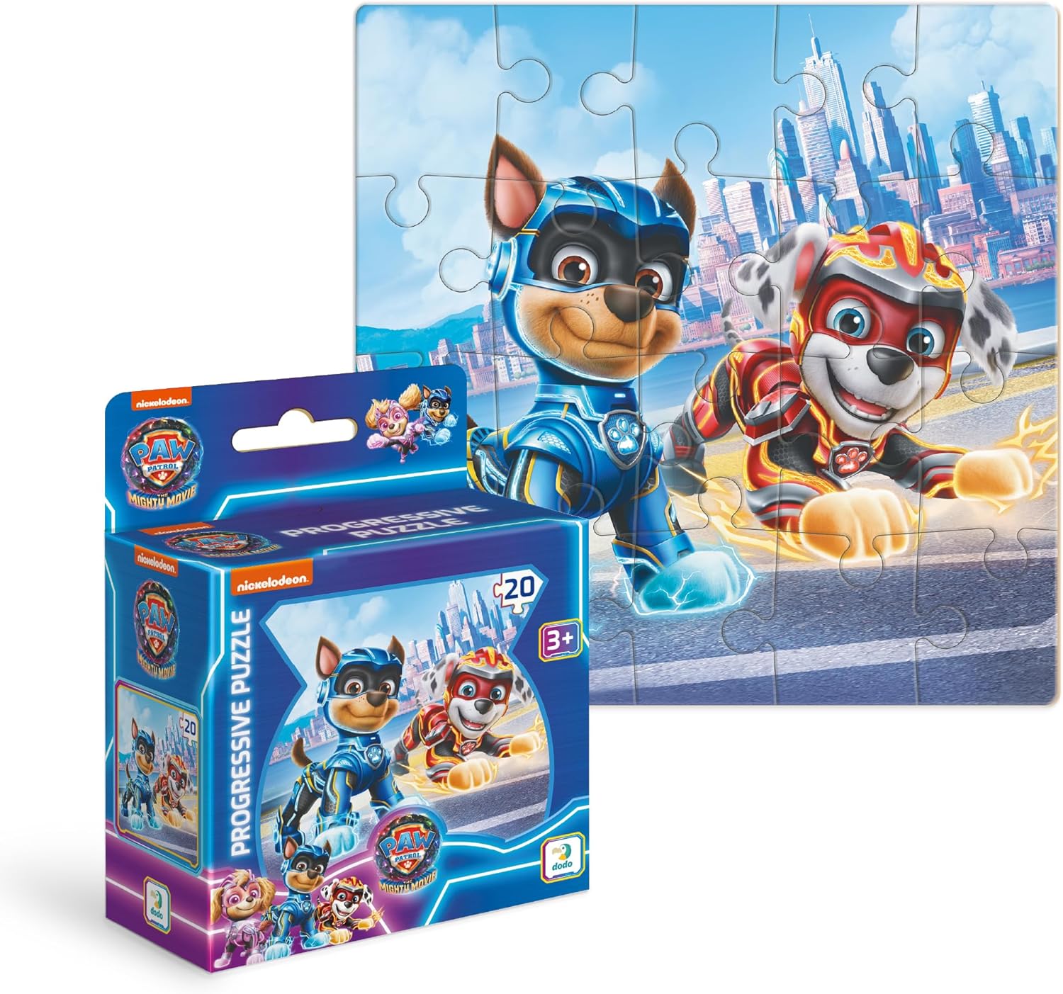 PAW Patrol Mighty Movie Progressive Puzzle, 20 Pieces, Ages 3+, Chase and Marshall Design, Boys and Girls Jigsaw