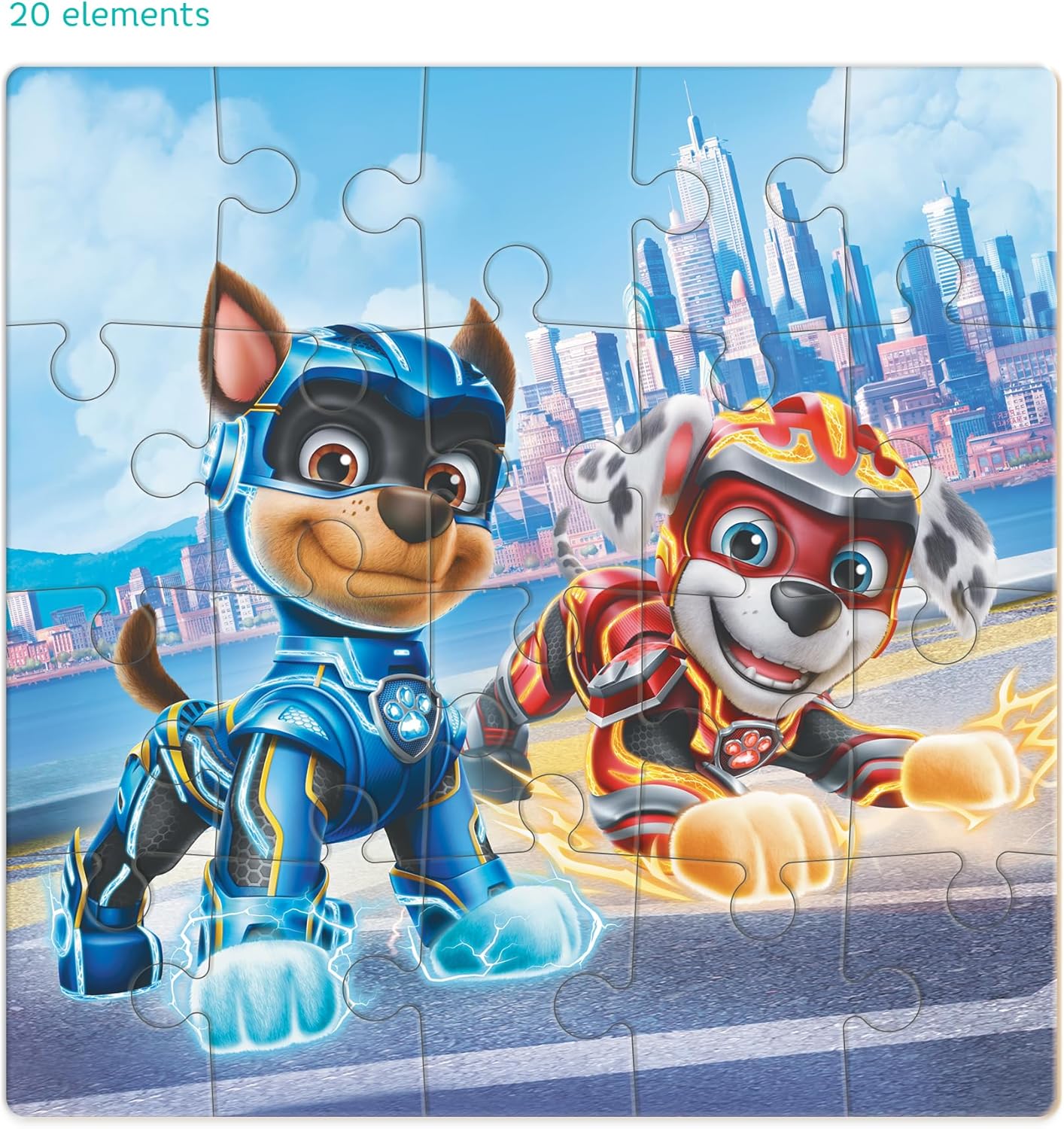 PAW Patrol Mighty Movie Progressive Puzzle, 20 Pieces, Ages 3+, Chase and Marshall Design, Boys and Girls Jigsaw