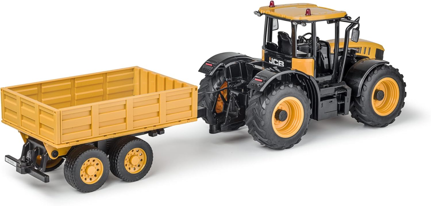 Carson 500907654 Traktor 500907654-1:16 RC JCB with Trailer 2.4G 100PercentRTR-Remote Vehicle, Functions Light and Sound, Remote Controlled Tractor, Single, Yellow JCB Tractor with Trailer Single