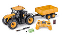 Carson 500907654 Traktor 500907654-1:16 RC JCB with Trailer 2.4G 100PercentRTR-Remote Vehicle, Functions Light and Sound, Remote Controlled Tractor, Single, Yellow JCB Tractor with Trailer Single