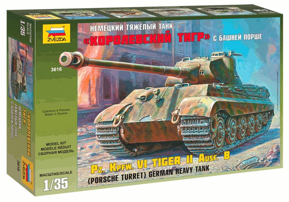 Zvezda 500783616-Kit plástico, 1:35 Pz.Kpfw.Vi Tiger II Porsche Turret Montaje – Kit de construcción – para Principiantes – detallado, Color Camuflaje (3616