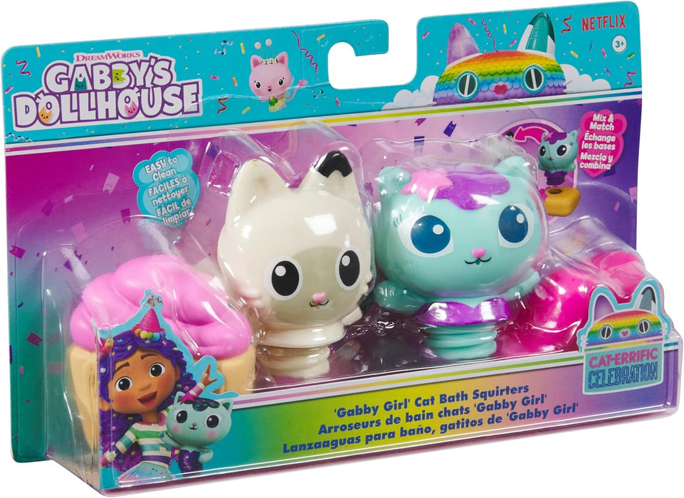 Gabby's Dollhouse: Gabby Cat Bath Squirters, Mercat and Pandy Paws Floating Toddler Bath Toys for Girls and Boys Aged 3 and up