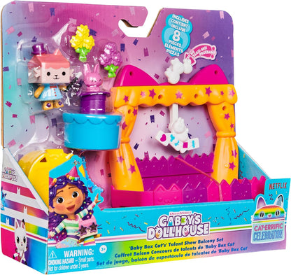 Gabby’s Dollhouse, Baby Box Talent Show Balcony Playset, 8-Pcs with Toy Figures, Doll’s House Accessories and Sensory Play, Kids’ Toys for Girls and Boys 3+