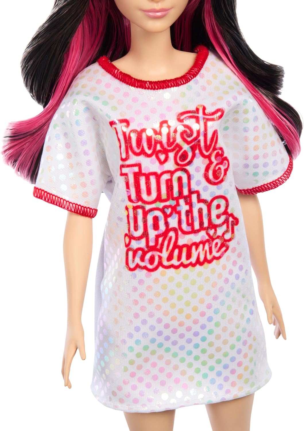 Barbie Fashionistas Doll #214, Black Wavy Hair with Twist ‘n’ Turn Dress & Accessories, 65th Anniversary Collectible Fashion Doll, HRH12
