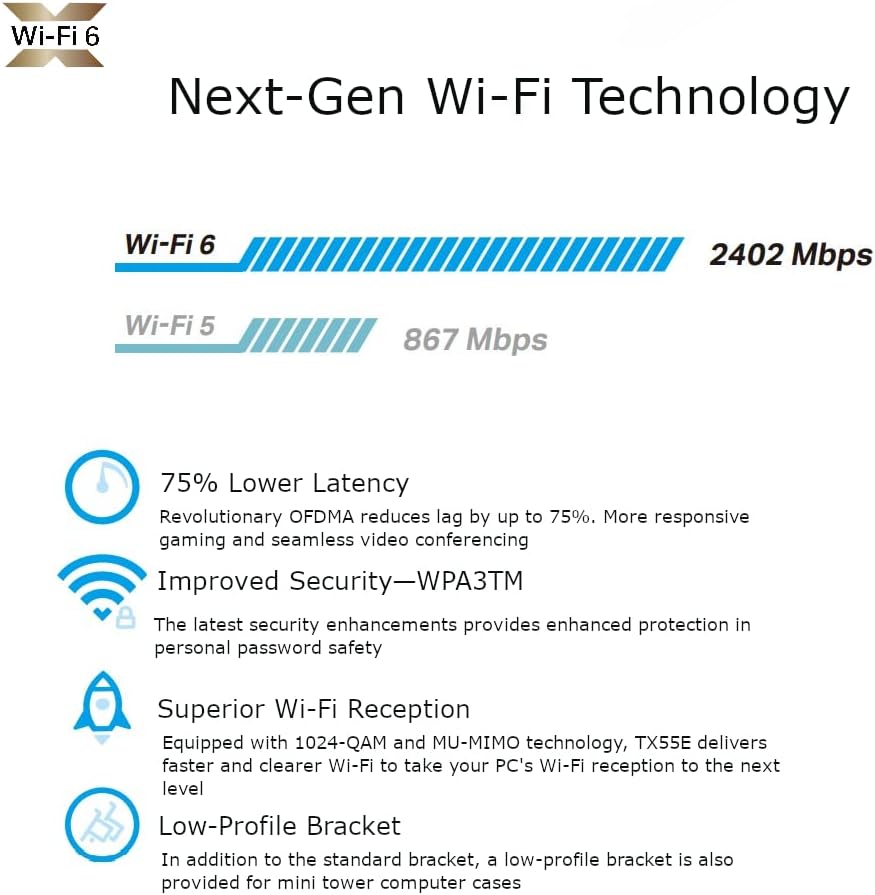 TP-Link AX3000 Dual-Band Wi-Fi 6 Bluetooth 5.2 PCIe Adapter with Two Antennas, specialized heatsink, 1024-QAM, Ultra-Low Latency, Intel® Wi-Fi 6 Chipset, Supports Windows 10/11(64bit) (Archer TX55E