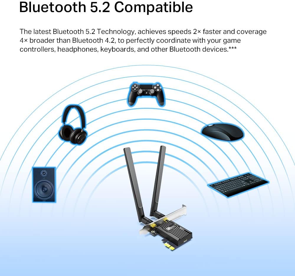 TP-Link AX3000 Dual-Band Wi-Fi 6 Bluetooth 5.2 PCIe Adapter with Two Antennas, specialized heatsink, 1024-QAM, Ultra-Low Latency, Intel® Wi-Fi 6 Chipset, Supports Windows 10/11(64bit) (Archer TX55E