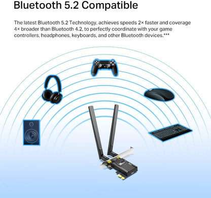 TP-Link AX3000 Dual-Band Wi-Fi 6 Bluetooth 5.2 PCIe Adapter with Two Antennas, specialized heatsink, 1024-QAM, Ultra-Low Latency, Intel® Wi-Fi 6 Chipset, Supports Windows 10/11(64bit) (Archer TX55E