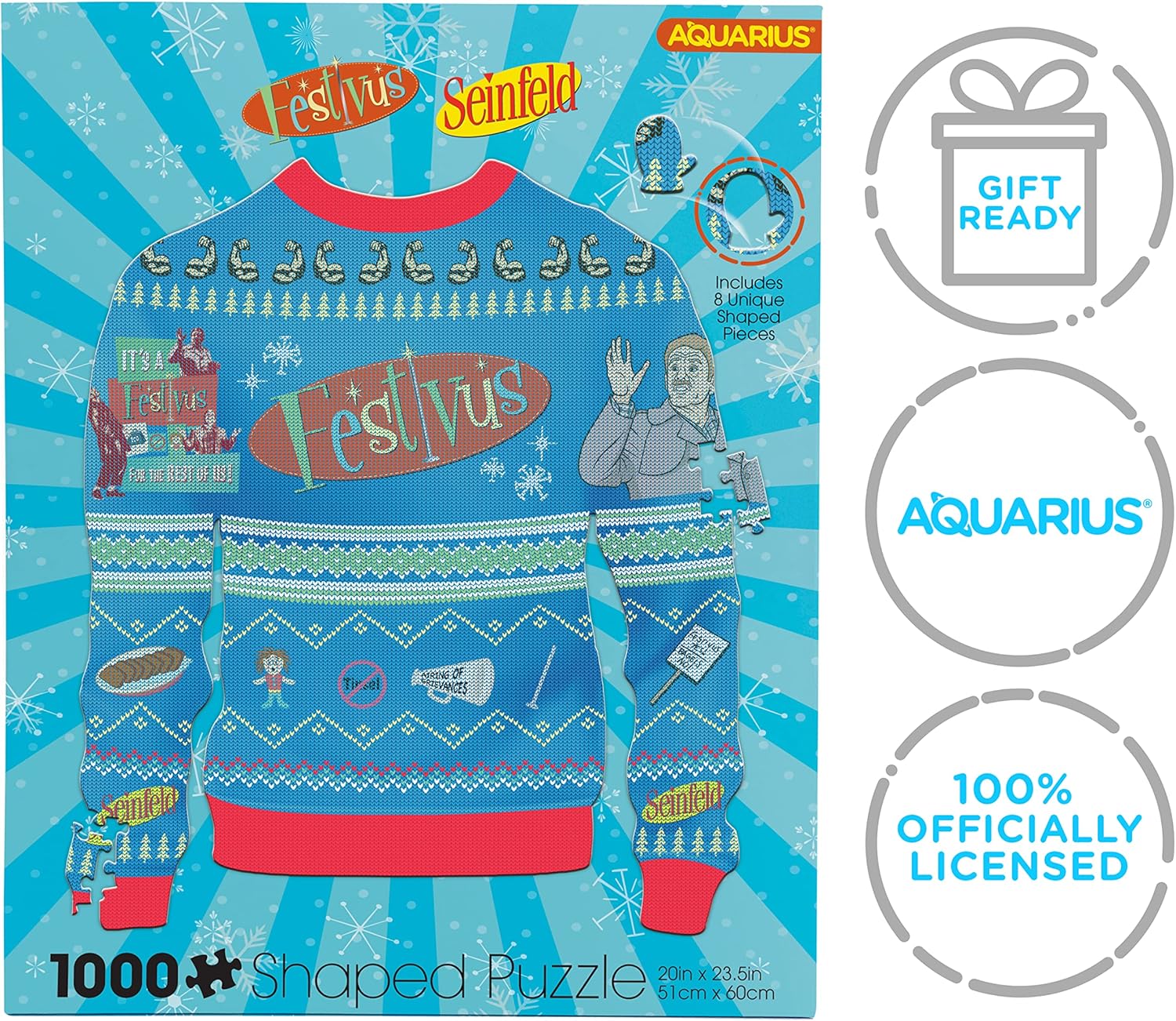 AQUARIUS - Seinfeld Festivus Ugly Christmas Sweater Shaped 1000 Piece Jigsaw Puzzles