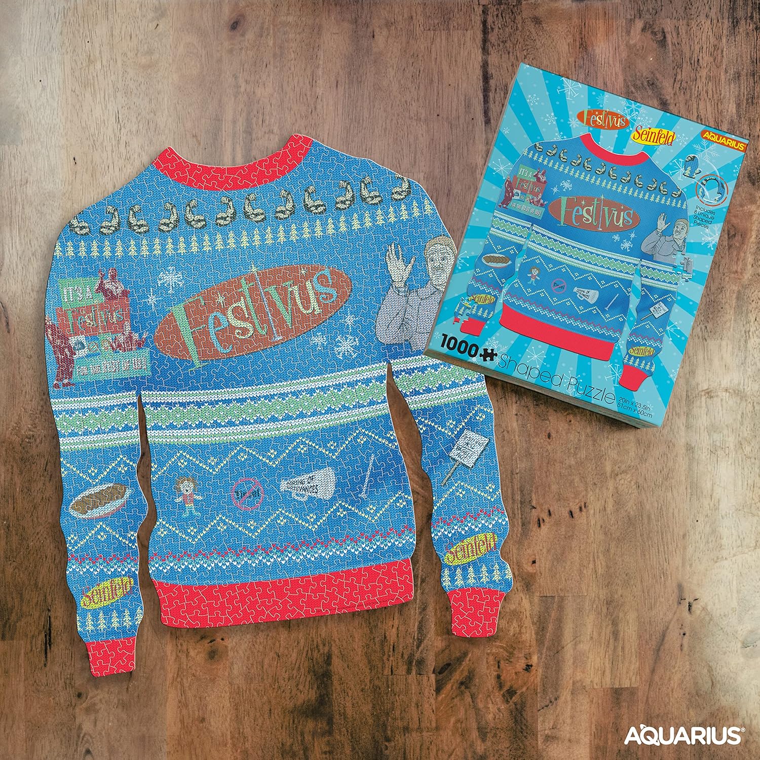 AQUARIUS - Seinfeld Festivus Ugly Christmas Sweater Shaped 1000 Piece Jigsaw Puzzles