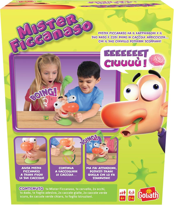 Goliath - Mr. Ficcanaso - Gioco d'azione e di abilità per bambini dai 4 anni - Tira il Moccio da Naso - Gioco da tavolo da giocare in famiglia o con gli amici - Da 2 a 4 giocatori - 15 minuti
