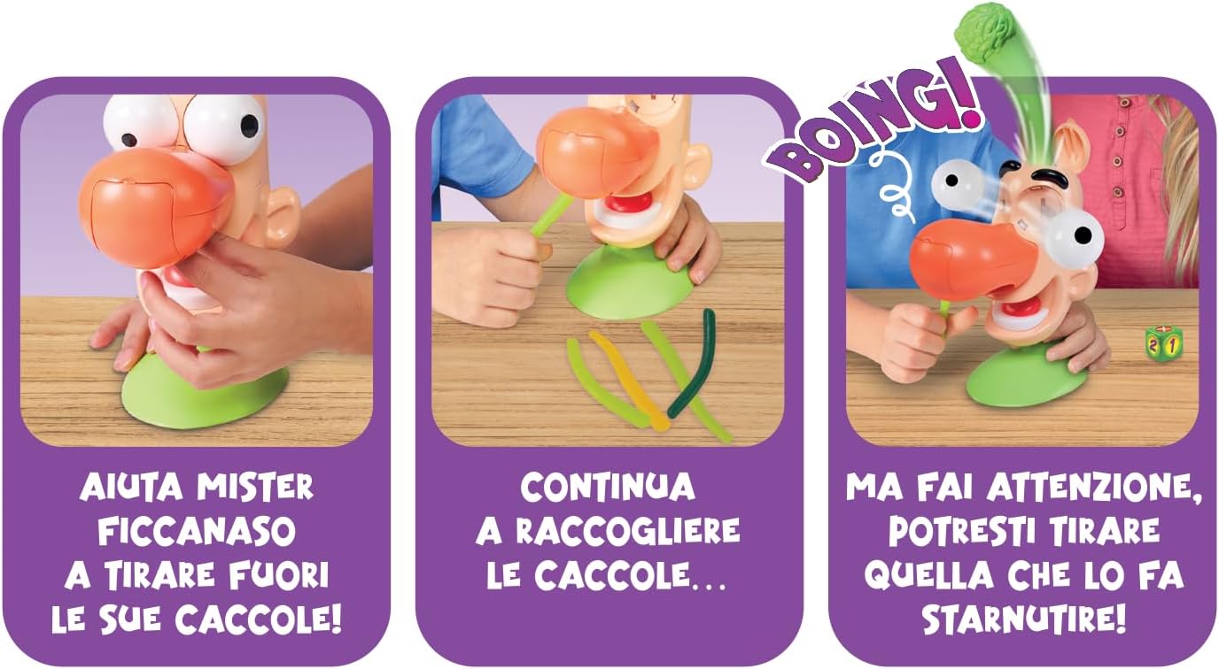 Goliath - Mr. Ficcanaso - Gioco d'azione e di abilità per bambini dai 4 anni - Tira il Moccio da Naso - Gioco da tavolo da giocare in famiglia o con gli amici - Da 2 a 4 giocatori - 15 minuti