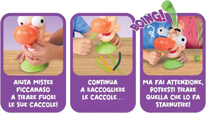 Goliath - Mr. Ficcanaso - Gioco d'azione e di abilità per bambini dai 4 anni - Tira il Moccio da Naso - Gioco da tavolo da giocare in famiglia o con gli amici - Da 2 a 4 giocatori - 15 minuti