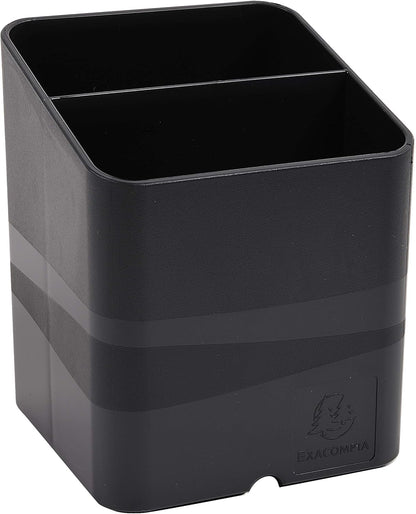 Exacompta - Ref 677014D - ECOBlack Pen-Cube Pen Pot - 74 x 74 x 93mm in Size, 2 Sections - Suitable for Organising Pens, Pencils and Accessories - Black