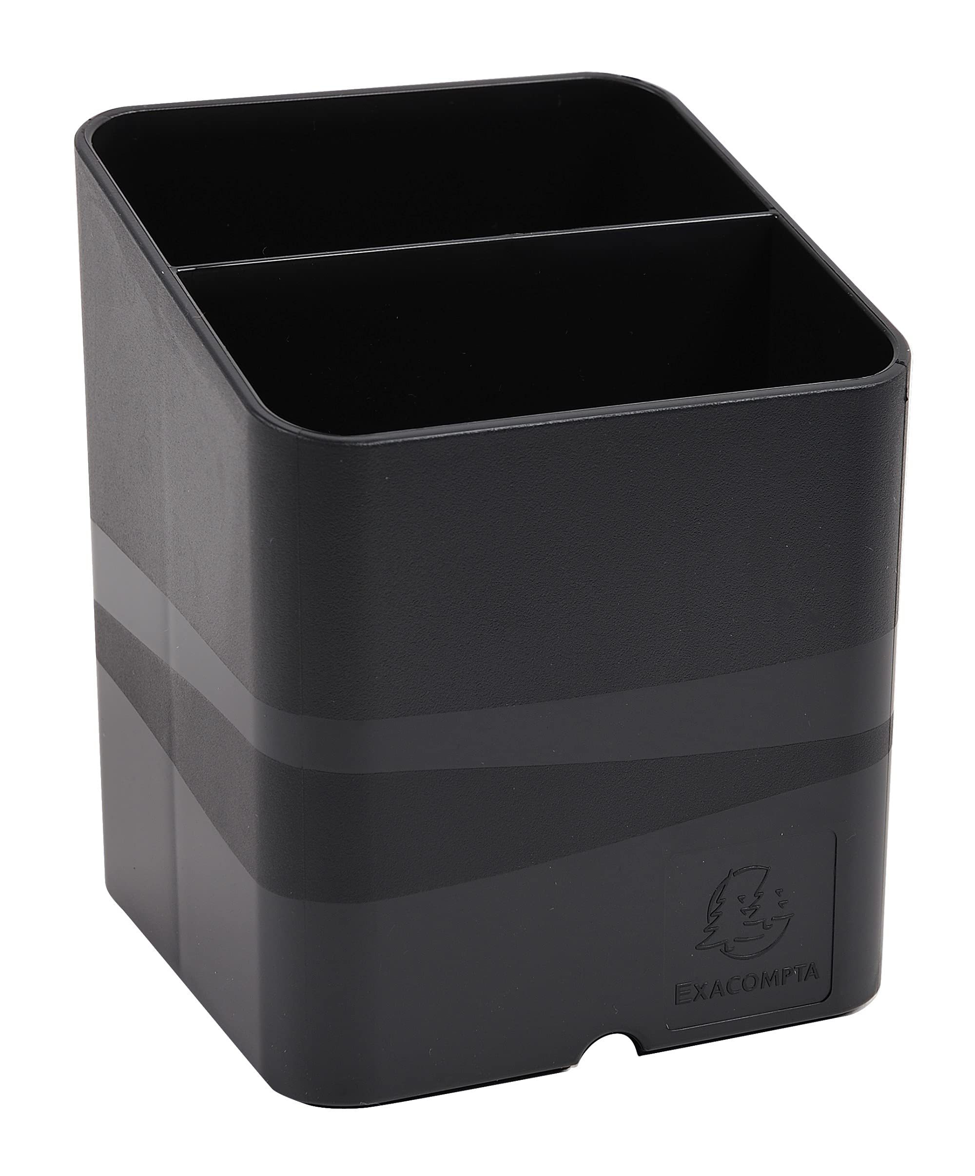 Exacompta - Ref 677014D - ECOBlack Pen-Cube Pen Pot - 74 x 74 x 93mm in Size, 2 Sections - Suitable for Organising Pens, Pencils and Accessories - Black