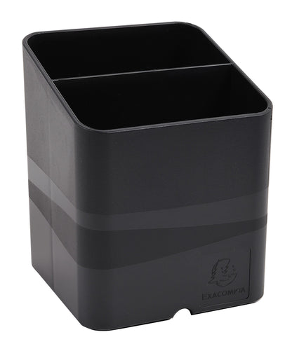 Exacompta - Ref 677014D - ECOBlack Pen-Cube Pen Pot - 74 x 74 x 93mm in Size, 2 Sections - Suitable for Organising Pens, Pencils and Accessories - Black