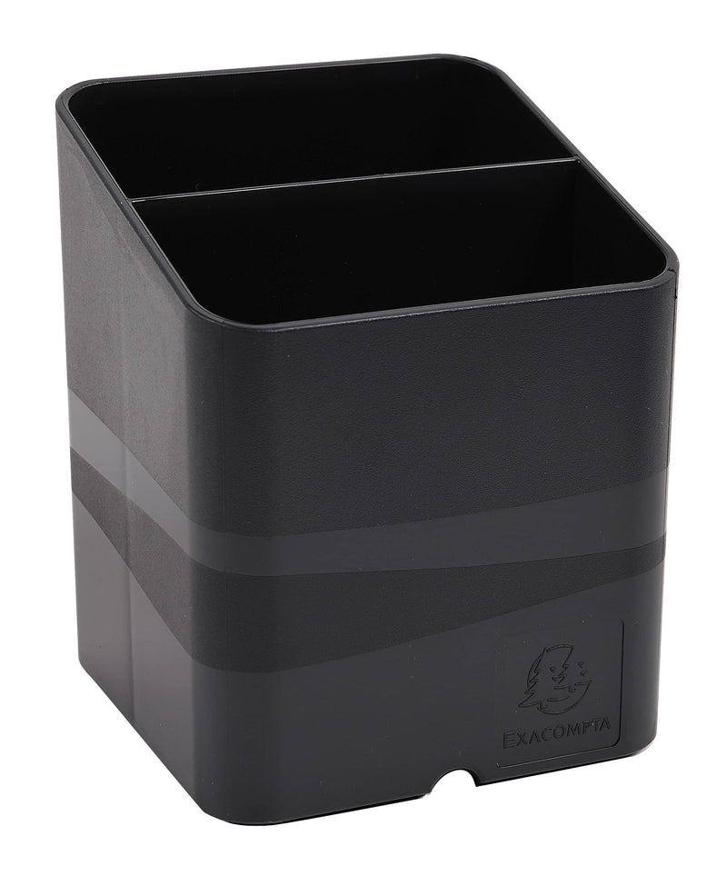 Exacompta - Ref 677014D - ECOBlack Pen-Cube Pen Pot - 74 x 74 x 93mm in Size, 2 Sections - Suitable for Organising Pens, Pencils and Accessories - Black