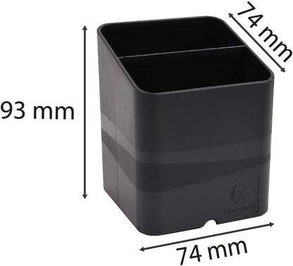 Exacompta - Ref 677014D - ECOBlack Pen-Cube Pen Pot - 74 x 74 x 93mm in Size, 2 Sections - Suitable for Organising Pens, Pencils and Accessories - Black