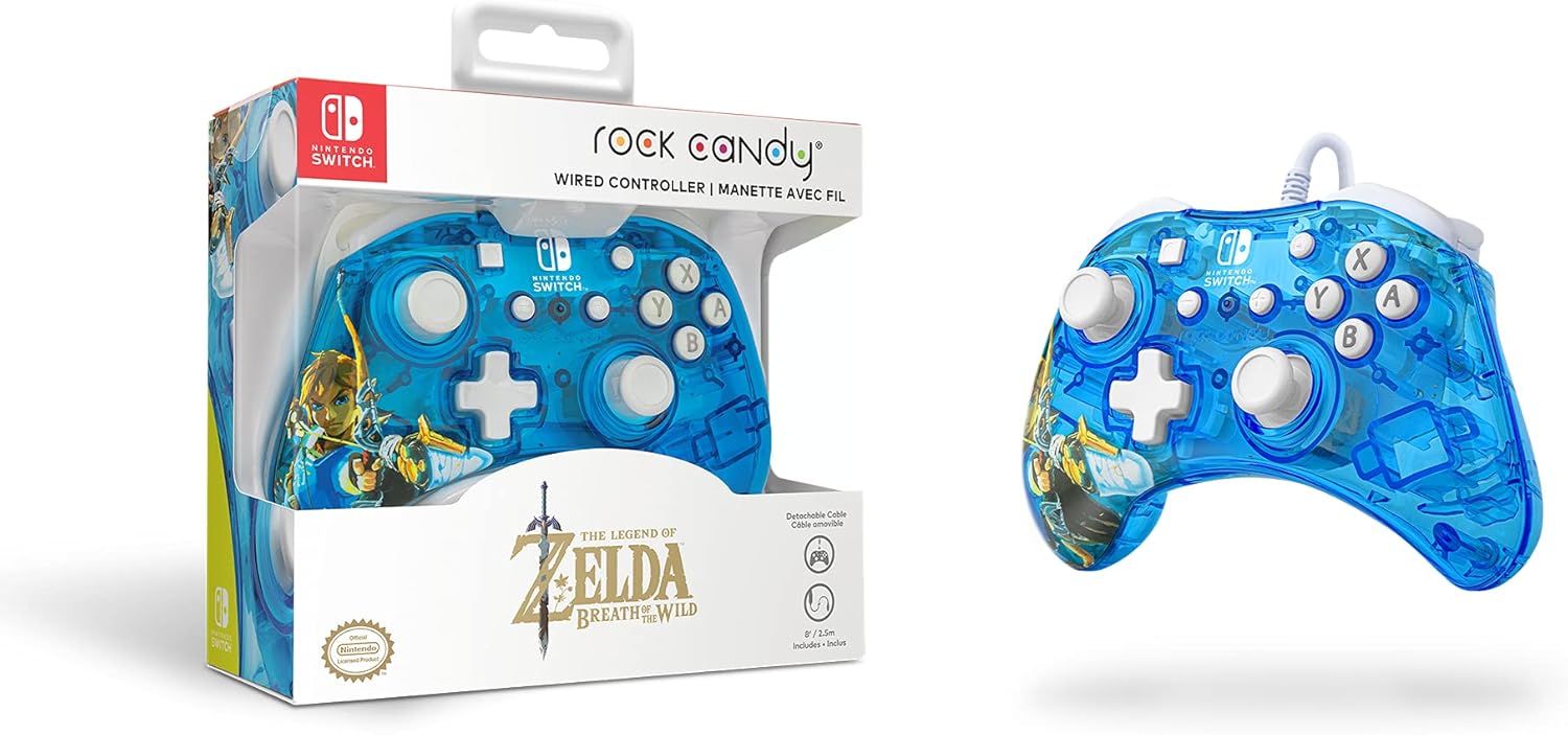 PDP Rock Candy bekabeld Gaming Switch Pro Controller - Zelda Breath of the Wild - blauw - Official License Nintendo - OLED / Lite Compatible - Compact, Durable Travel Controller Link