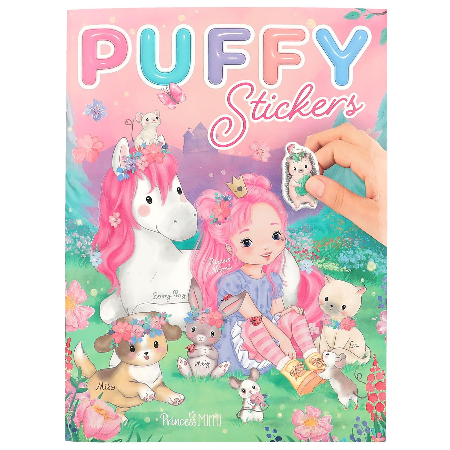 Depesche 12491 Princess Mimi-Puffy Book with 20 Illustrated Background Pages to Design Yourself, Including 4 Double-Sided Stickers, Multicoloured
