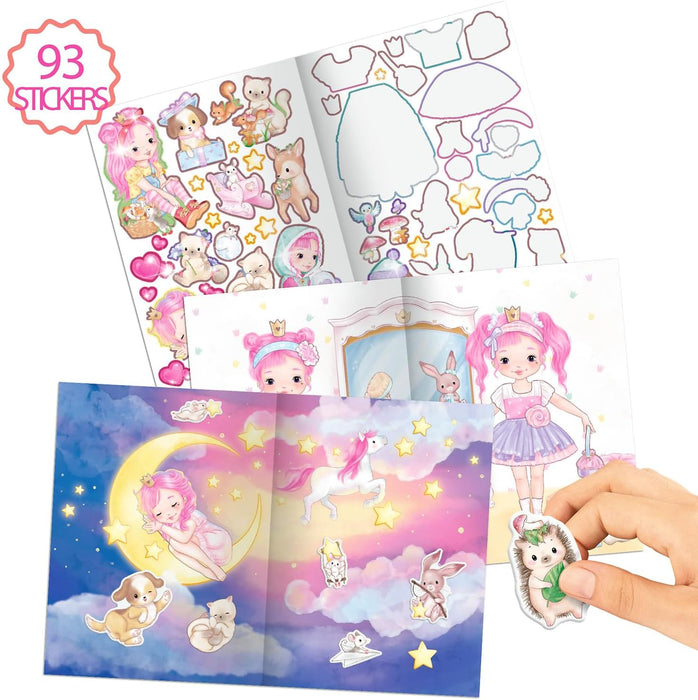 Depesche 12491 Princess Mimi-Puffy Book with 20 Illustrated Background Pages to Design Yourself, Including 4 Double-Sided Stickers, Multicoloured