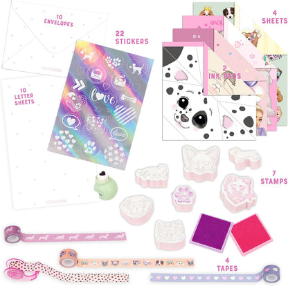 Depesche 12881 TOPModel Kitty en Doggy - Handletteringset in honden- en kattendesign, incl. briefpapier, enveloppen, stickers, stempels en nog veel meer.