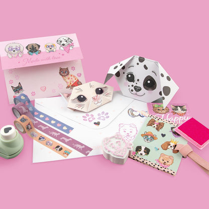 Depesche 12881 TOPModel Kitty en Doggy - Handletteringset in honden- en kattendesign, incl. briefpapier, enveloppen, stickers, stempels en nog veel meer.