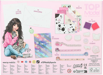 Depesche 12881 TOPModel Kitty en Doggy - Handletteringset in honden- en kattendesign, incl. briefpapier, enveloppen, stickers, stempels en nog veel meer.