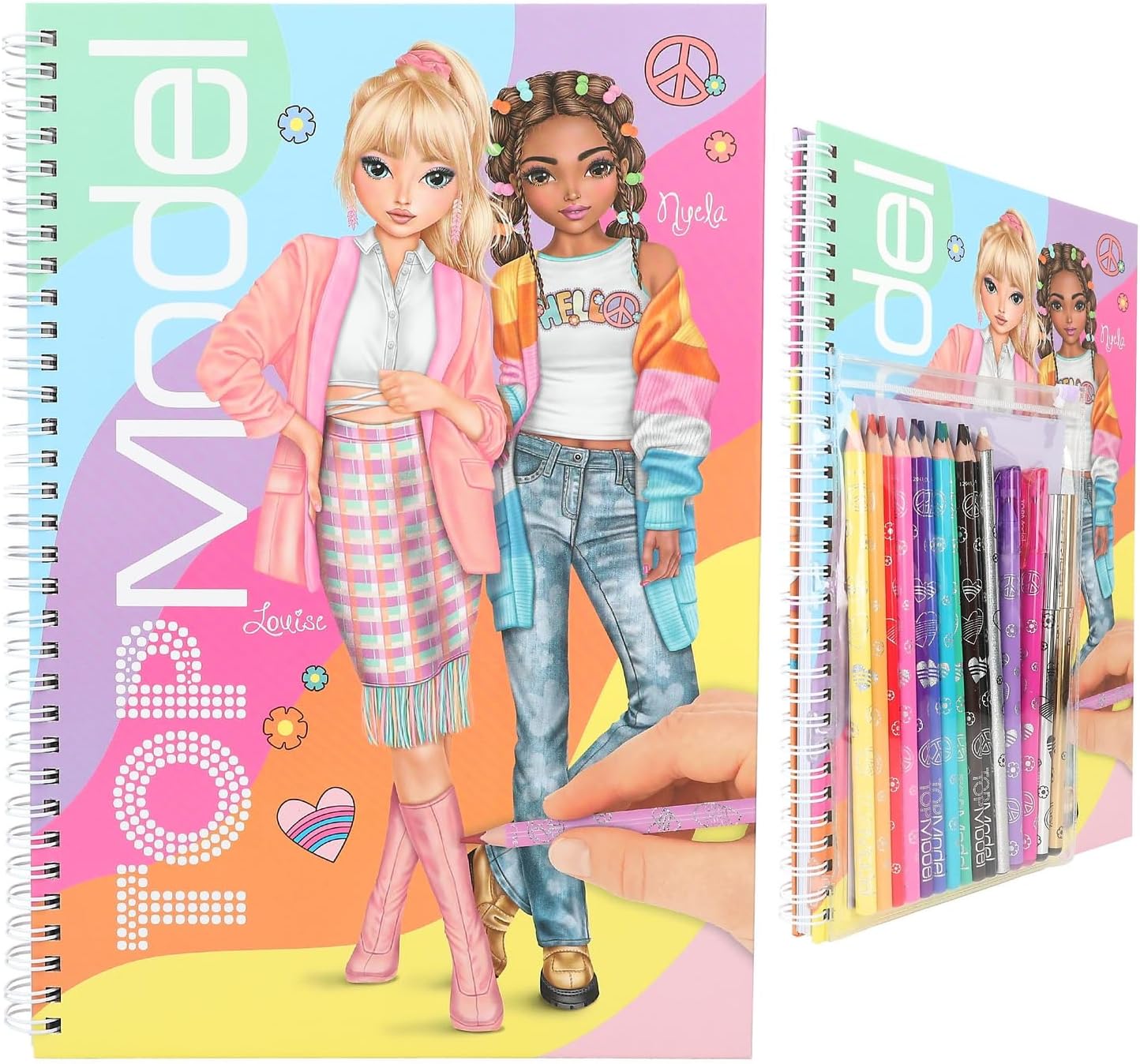 Depesche TOPModel 12943 Colouring Book Set with 76 Pages for Designing Model Motifs, Includes Colouring Template, Sticker Sheet, Pens and Much More